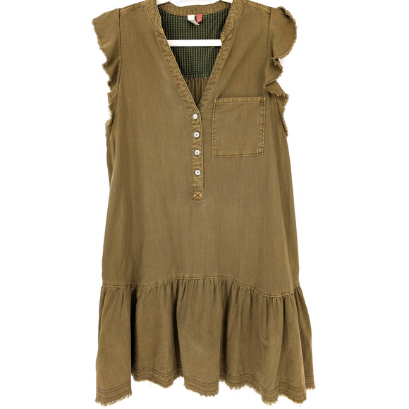 Anthropologie Pilcro Moss Green Flounced Ruffle Coastal Boho Tunic Mini Dress SM - Picture 3 of 9